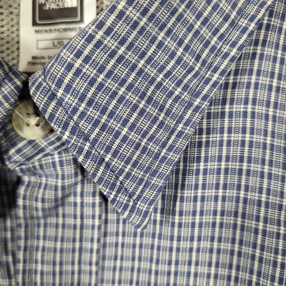 Vintage The North Face Button Shirt Mens L Blue Plaid Long Sleeve Hiking Modal